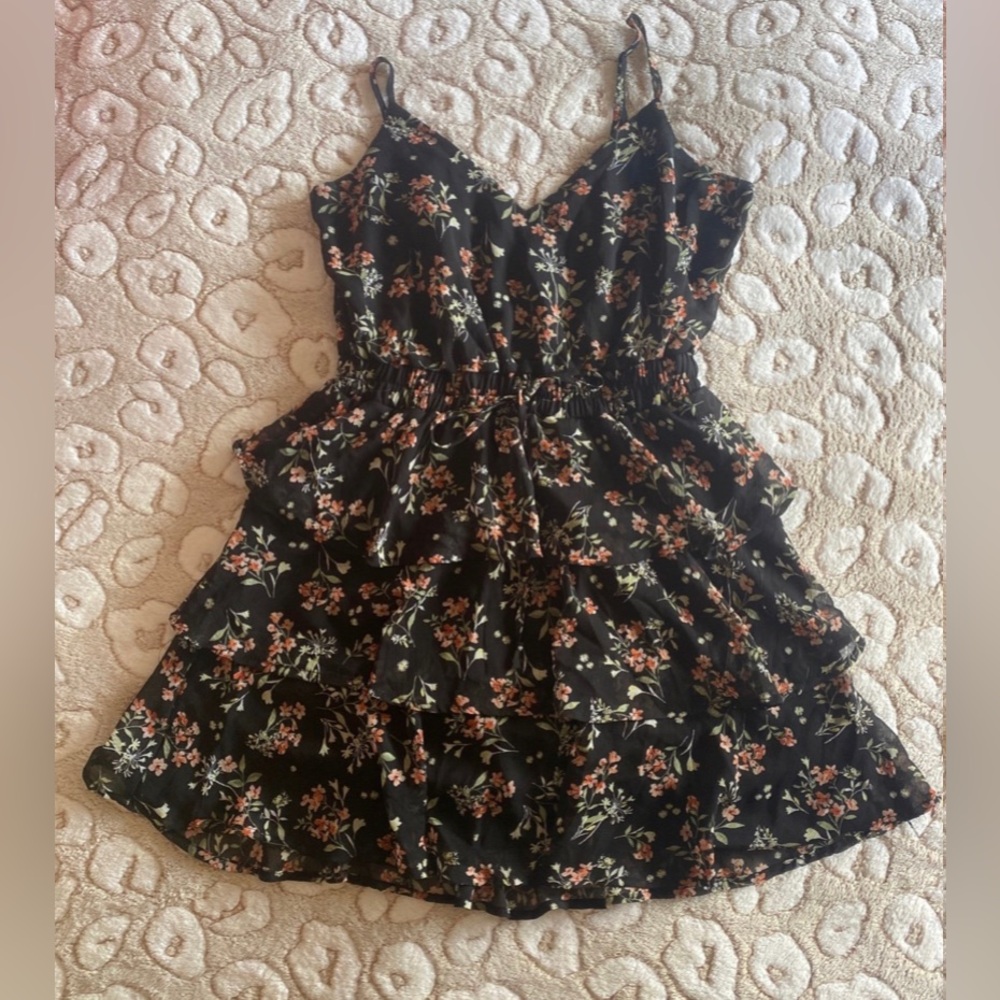 Black Floral Tiered Summer Dress